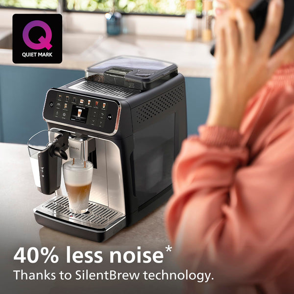 PHILIPS 5400 Series Bean to Cup Coffee Machine – 12 Coffee Varieties, LatteGo Milk Frother, Fastest-to-Clean, Ceramic Grinder, Fully Automatic Espresso & Cappuccino maker – Black, Silver (EP5446/70)