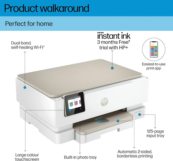 HP ENVY Inspire 7220e All-in-One Wireless Colour Printer | 5 months free Instant Ink limited time only | White | 2-sided printing | Touchscreen | Self-healing Wi-Fi