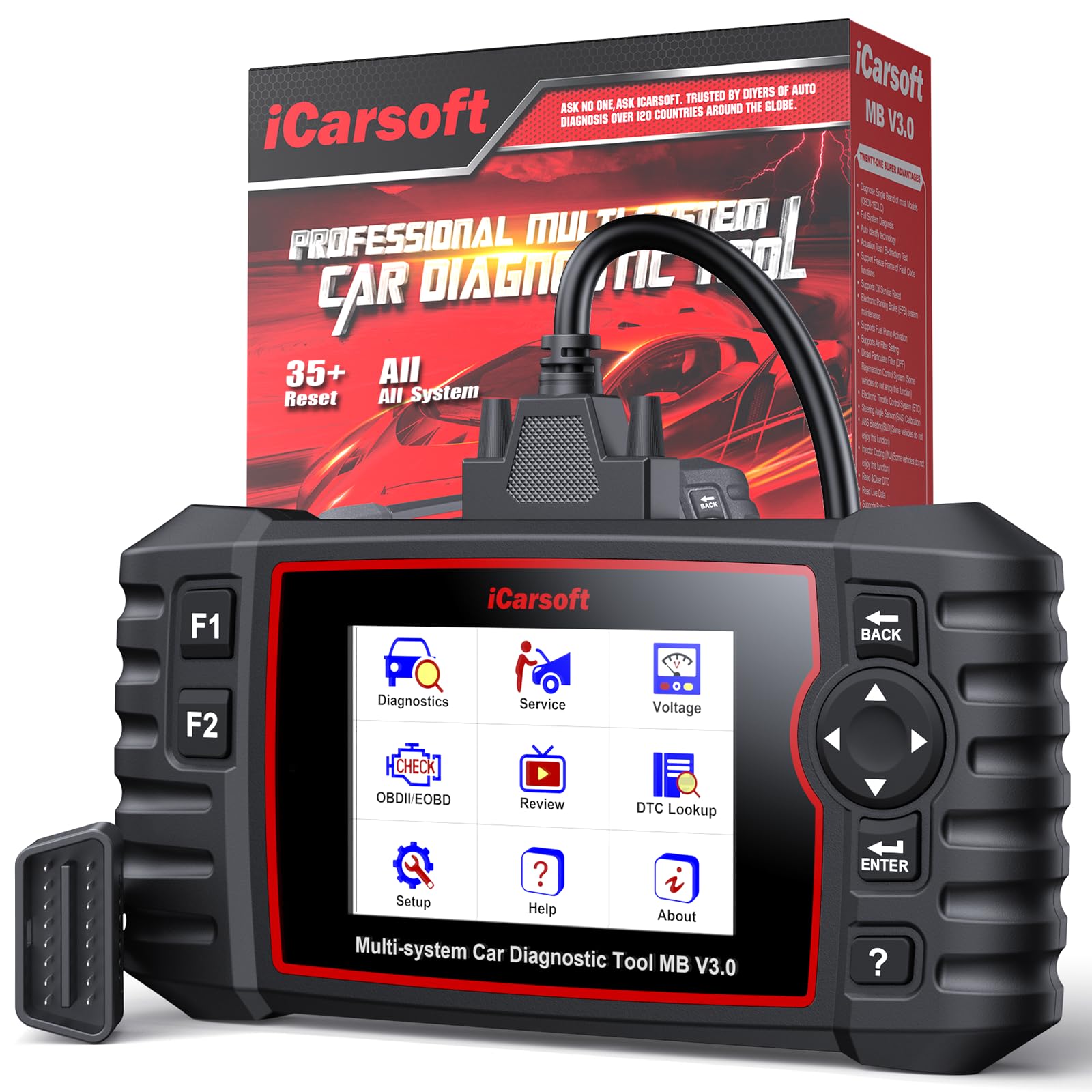 iCarsoft Car Diagnostic Tool for Ben.z/Smart/Sprinter, 30+ Service Functions OBD2 Scanner, MB V3.0 All System Code Reader, Bi-Directional Control, Auto VIN, Continuous Software Update