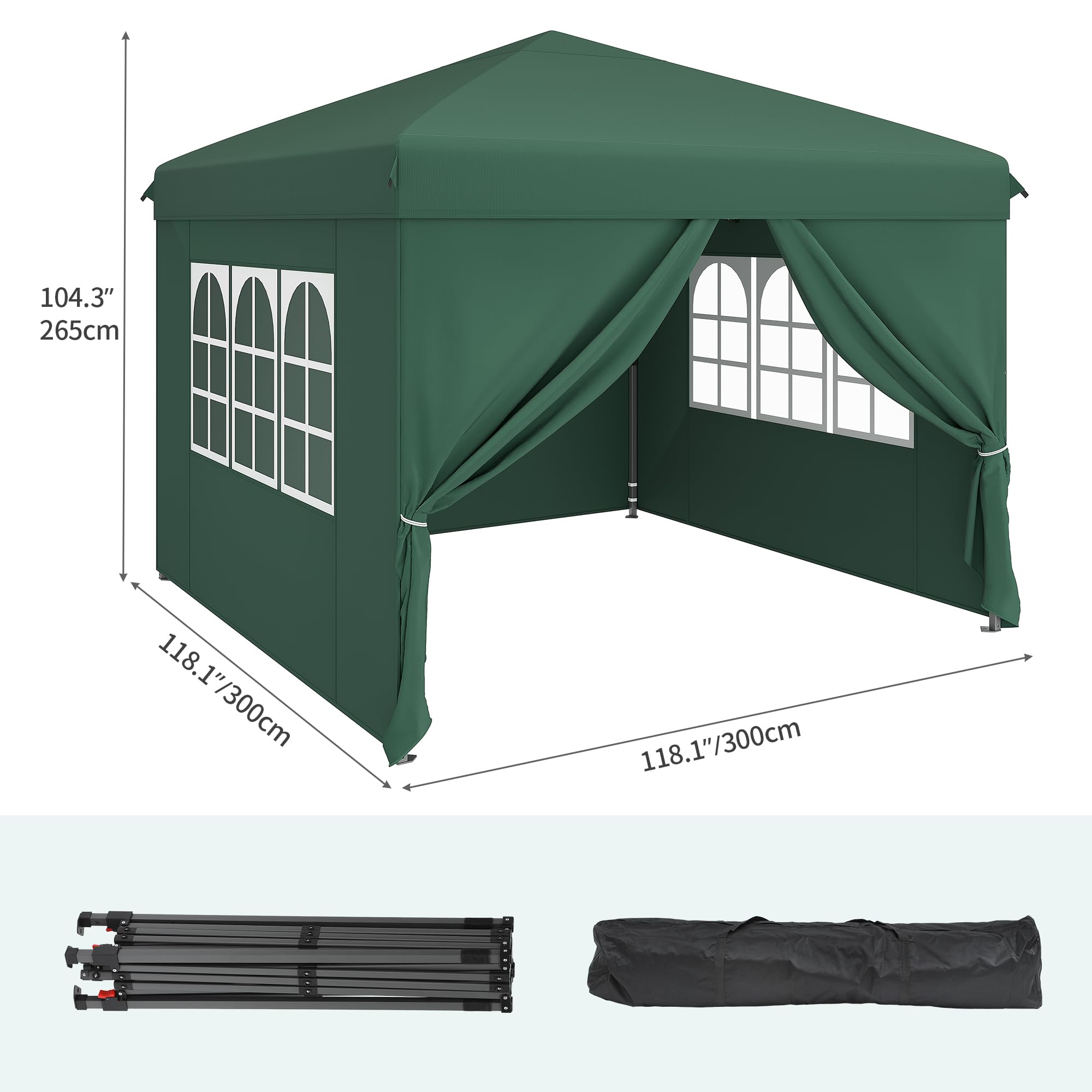 YITAHOME 3x3M Outdoor Pop Up Gazebo with Sides and Windows, Waterproof Folding Garden Canopy All Seasons Camping Gazebo Anti-UV with Adjustable Height Stakes Rope Carry & Weight Bags for Party Event