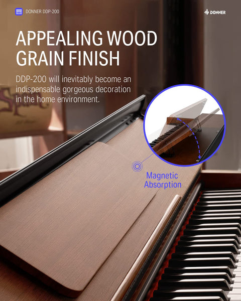 Donner Digital Piano 88 Key Weighted DDP-100 88-Key Weighted Action Digital Piano, Beginner keyboard piano Bundle with Furniture Stand, Power Adapter, White