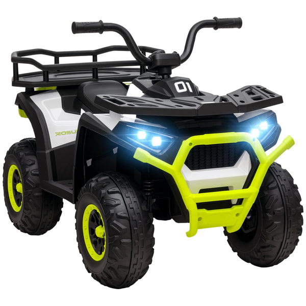 AIYAPLAY 12V Kids Electric Ride on ATV, Battery Powered Quad Bike with 4 Suspension Wheels, Forward Reverse Function, Headlights, Music, Storage Basket, for Ages 3-5 Years, Yellow