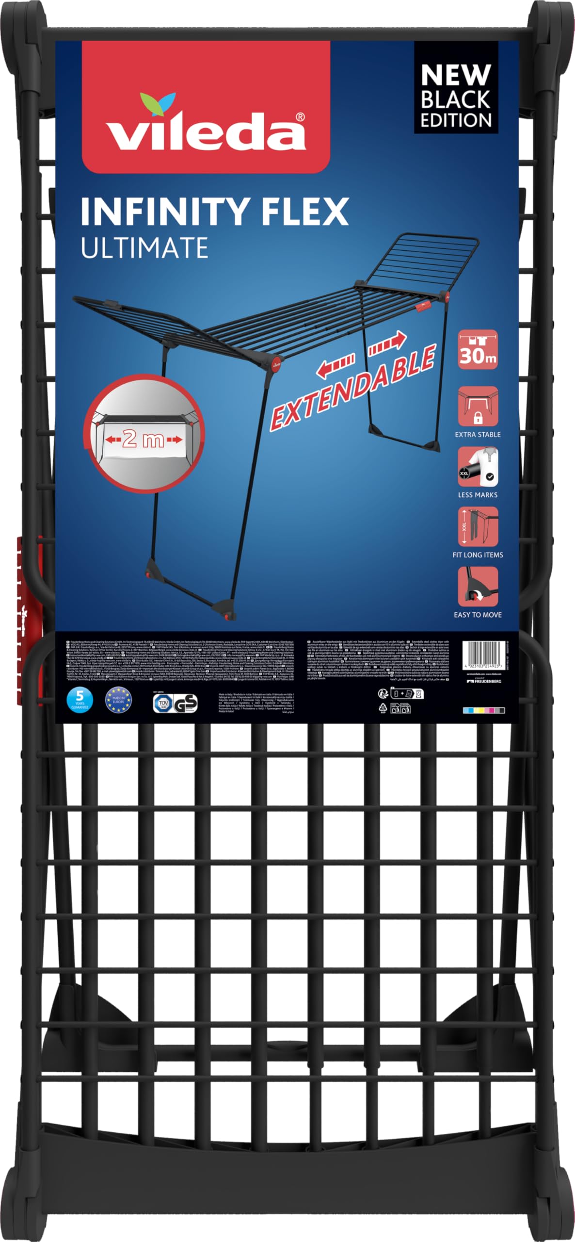 Vileda Infinity Flex Ultimate Extendable Large Black Clothes airer Strong and stable Less marks thicker tubes High wings Already assembled dryer