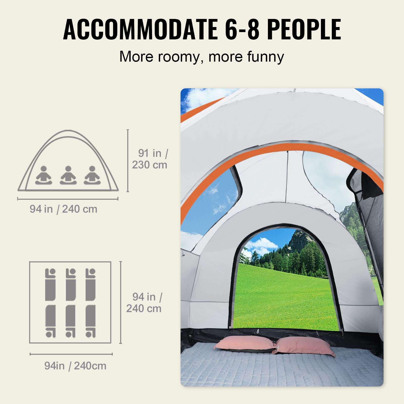 VEVOR Waterproof PU2000mm Spacious Double Layer Design, SUV Camping Tent with Shade Awning and Mesh Windows, Includes Rainfly and Storage Bag