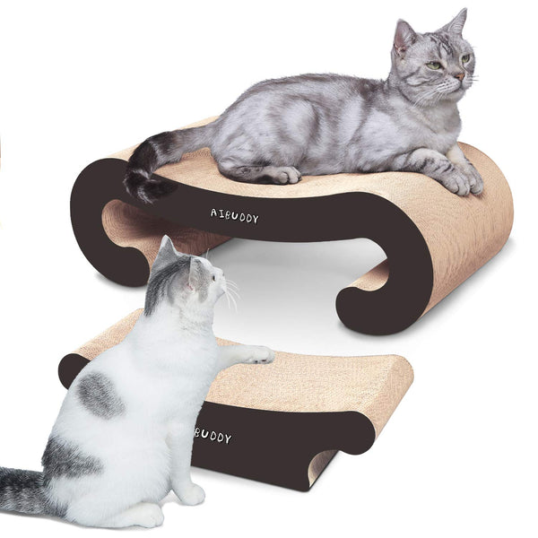 Aibuddy Cat Scratcher, 2 in 1 Cat Scratching Pad Post Bed Lounge with Catnip, Durable Cardboard & Construction (55 x 22 x 19 cm ?44 x 22 x 13.5cm)