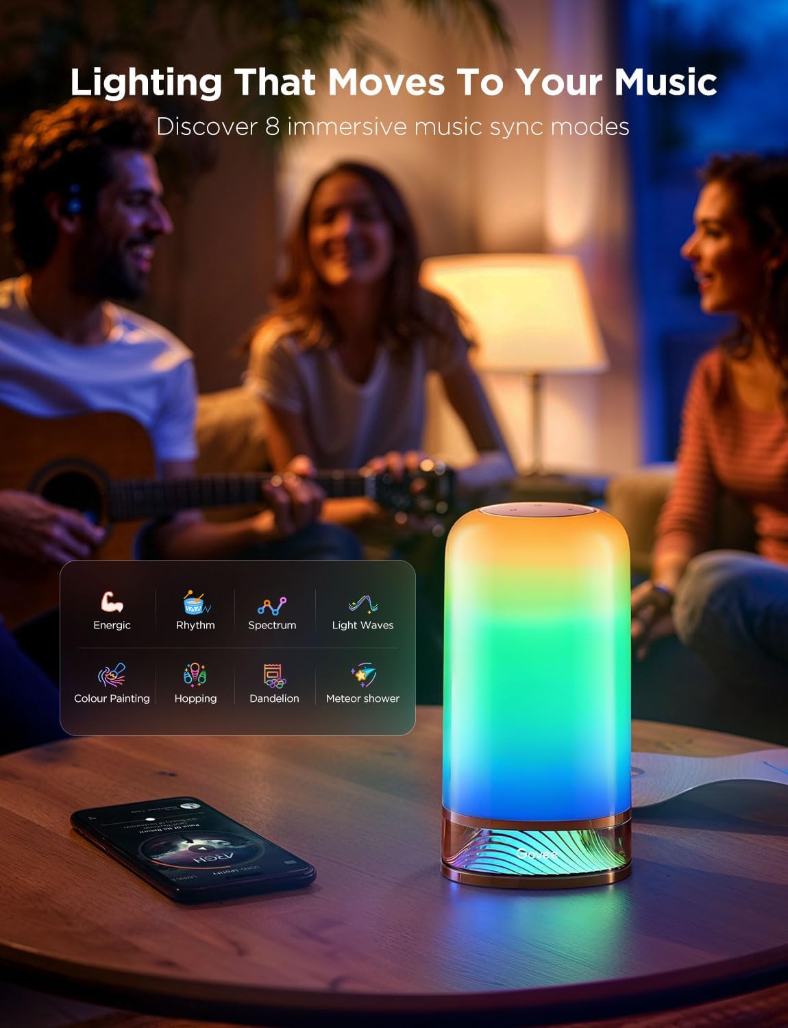 Govee Bedside Touch Table Lamp, Night Light Kids LED RGBICWW Works with Matter and Alexa, Music Sync, 64 Scene Modes, Timer, 2700-6500K Night Lamp for Bedroom, Kids, Living Room Decor(Corded Electric)