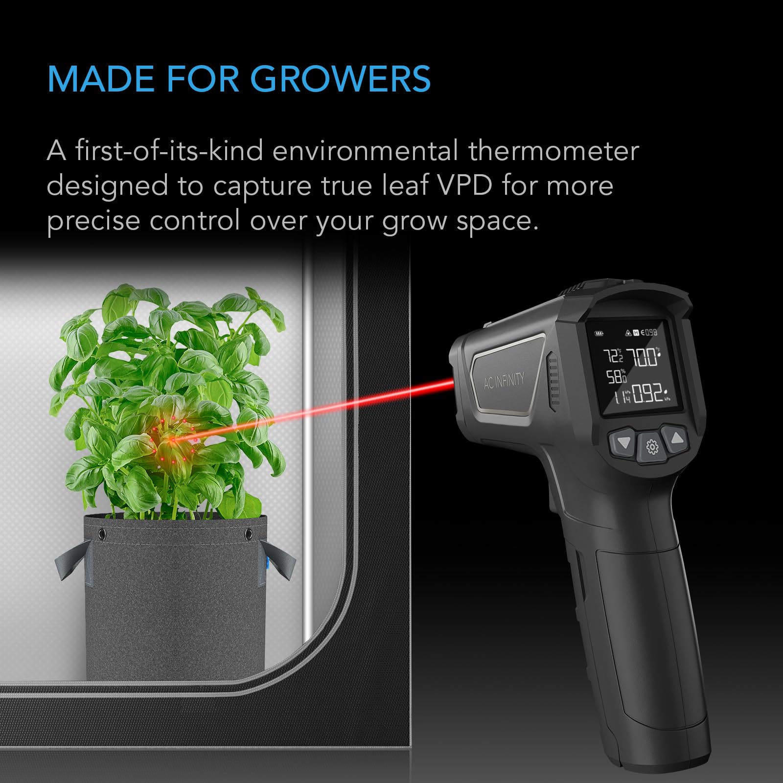 AC Infinity VPD Thermometer, Handheld Environmental Monitor, Captures Leaf VPD and Temperature, Calibrates Smart Controllers, Precision Infrared Range