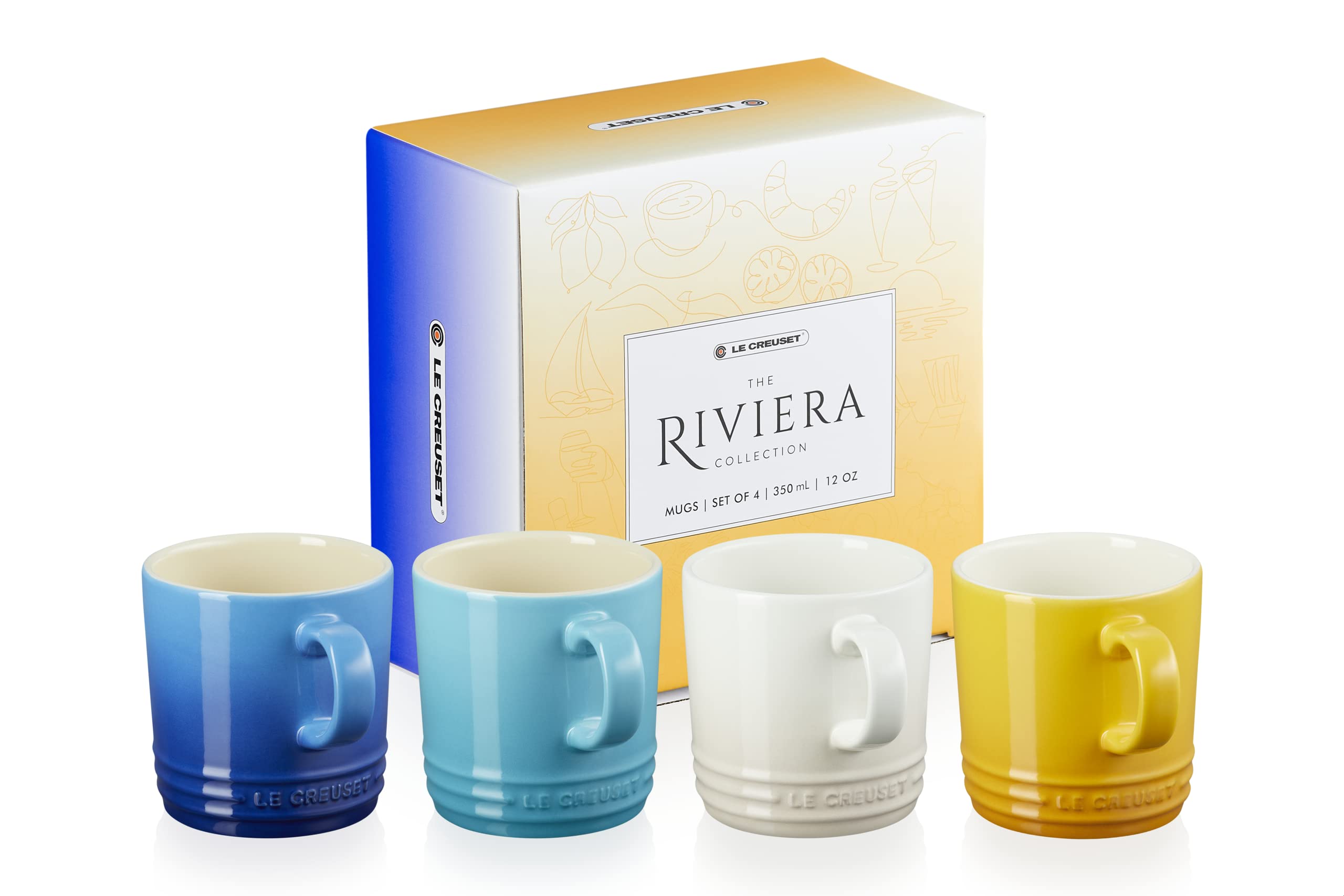 Le Creuset Stoneware Rainbow Coffee Mugs, 350 ml, Cerise, Volcanic, Teal, Ultra Violet, Soleil, Palm, 79114358359030