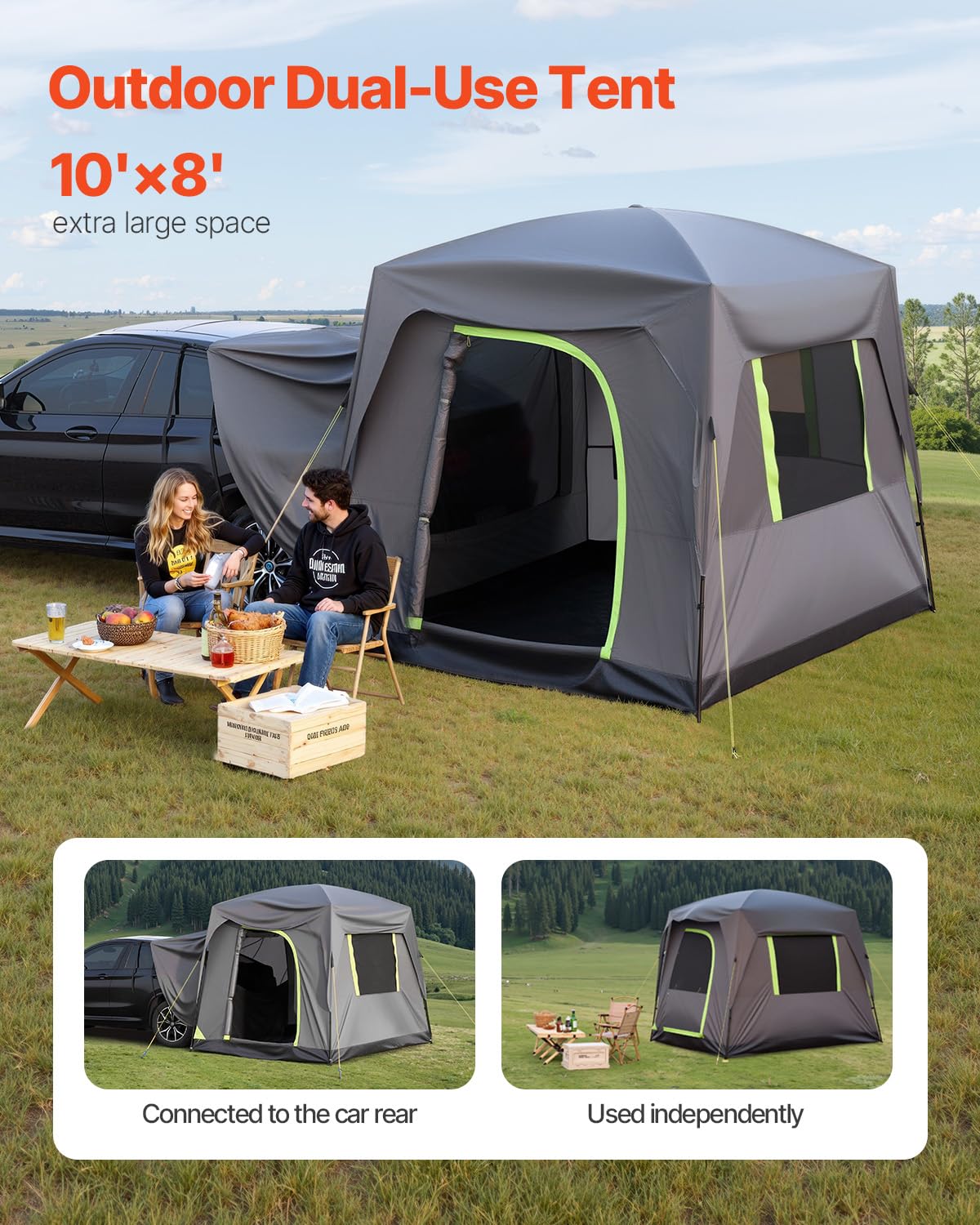 VEVOR Waterproof PU2000mm Spacious Double Layer Design, SUV Camping Tent with Shade Awning and Mesh Windows, Includes Rainfly and Storage Bag