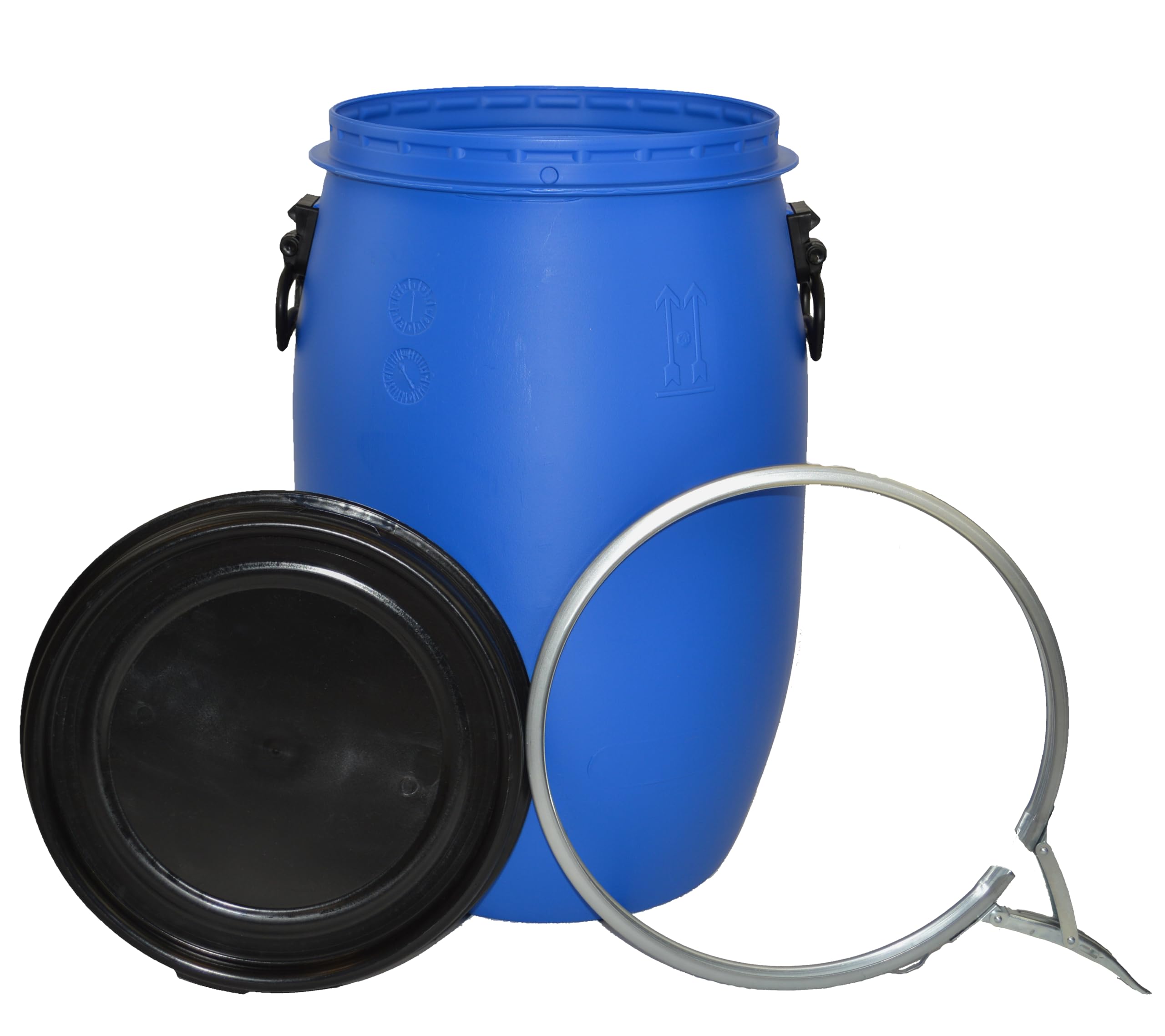 ITP Packaging 30 Litre Plastic Blue Open Top Storage Barrel Drum Keg with Lid and Latch Ring, UN Approved, Food Grade for Shipping, Air Tight