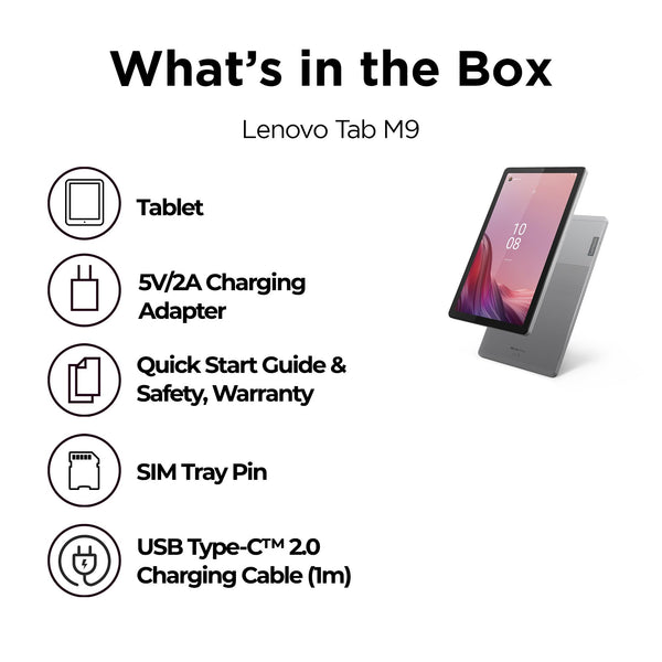 Lenovo Tab M9 Android tablet | 9-inch HD | 32GB | Clear Case + Film | WiFi | 3GB RAM | Arctic Grey | Designed for portable entertainment