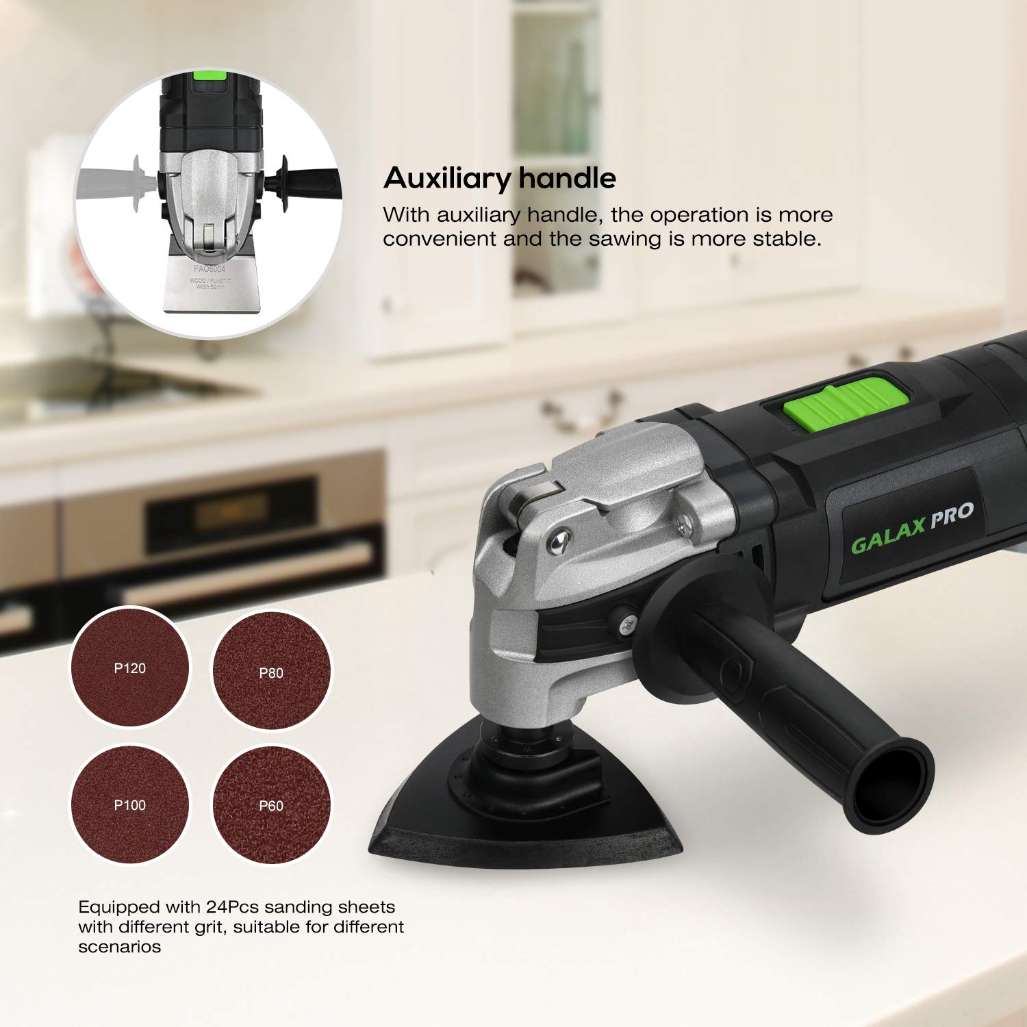 GALAX PRO Oscillating Tool, 400W Multifunction Tool,6 Variable Speed - Oscillating Vibration Angle 4 Degrees,Quick Change System with 30 PCS Accessories for Cutting, Sanding and Grinding