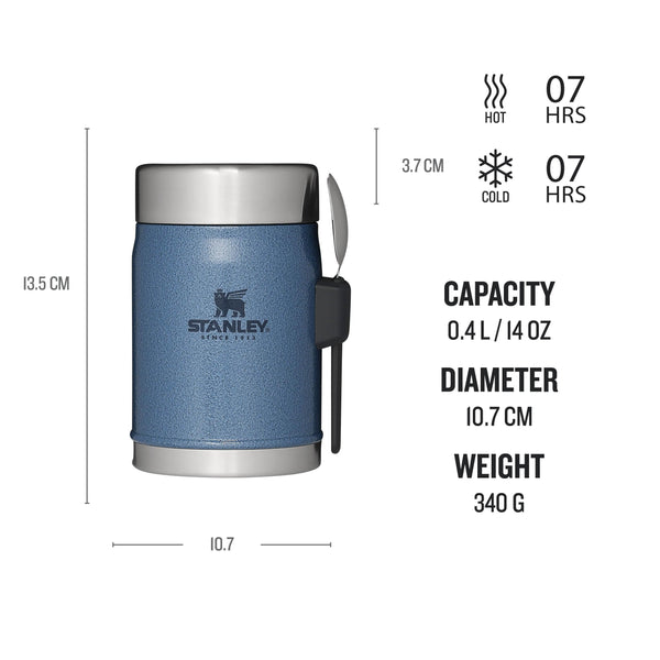 Stanley Classic Legendary Food Jar 0.4L With Spork - Keeps Cold For 7 Hours - BPA-Free Stainless Steel Soup Flask - Leakproof - Dishwasher Safe - Rose Quartz