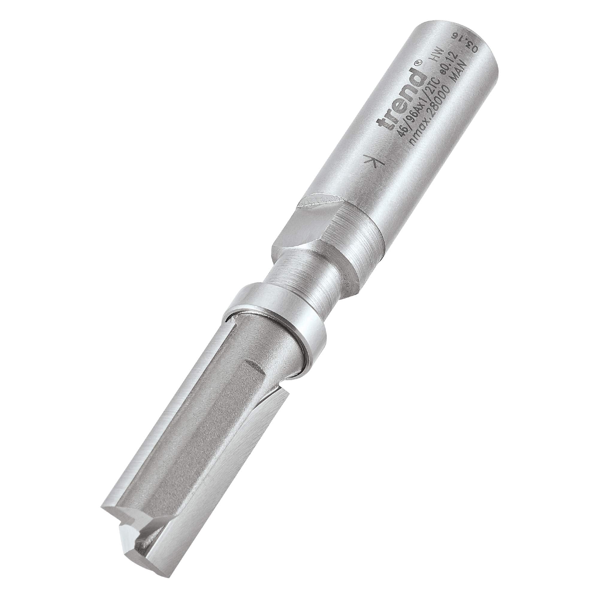 Trend Professional Guided Trimmer, 1/2 Inch Shank, 12.7mm Cut Diameter, 50mm Cut Length, Tungsten Carbide Tipped, 46/23X1/2TC