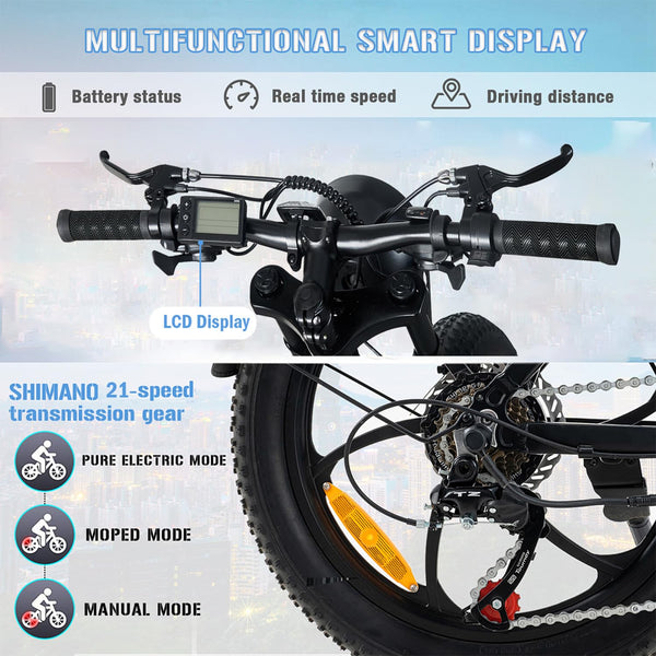 26" Electric Bikes for Adults Fat Tire Electric Mountain Bike with 36V 10.4AH Battery&250W Motor E-bike 21Speed with LCD Display Electric Commuter Bicycle for Men and Women