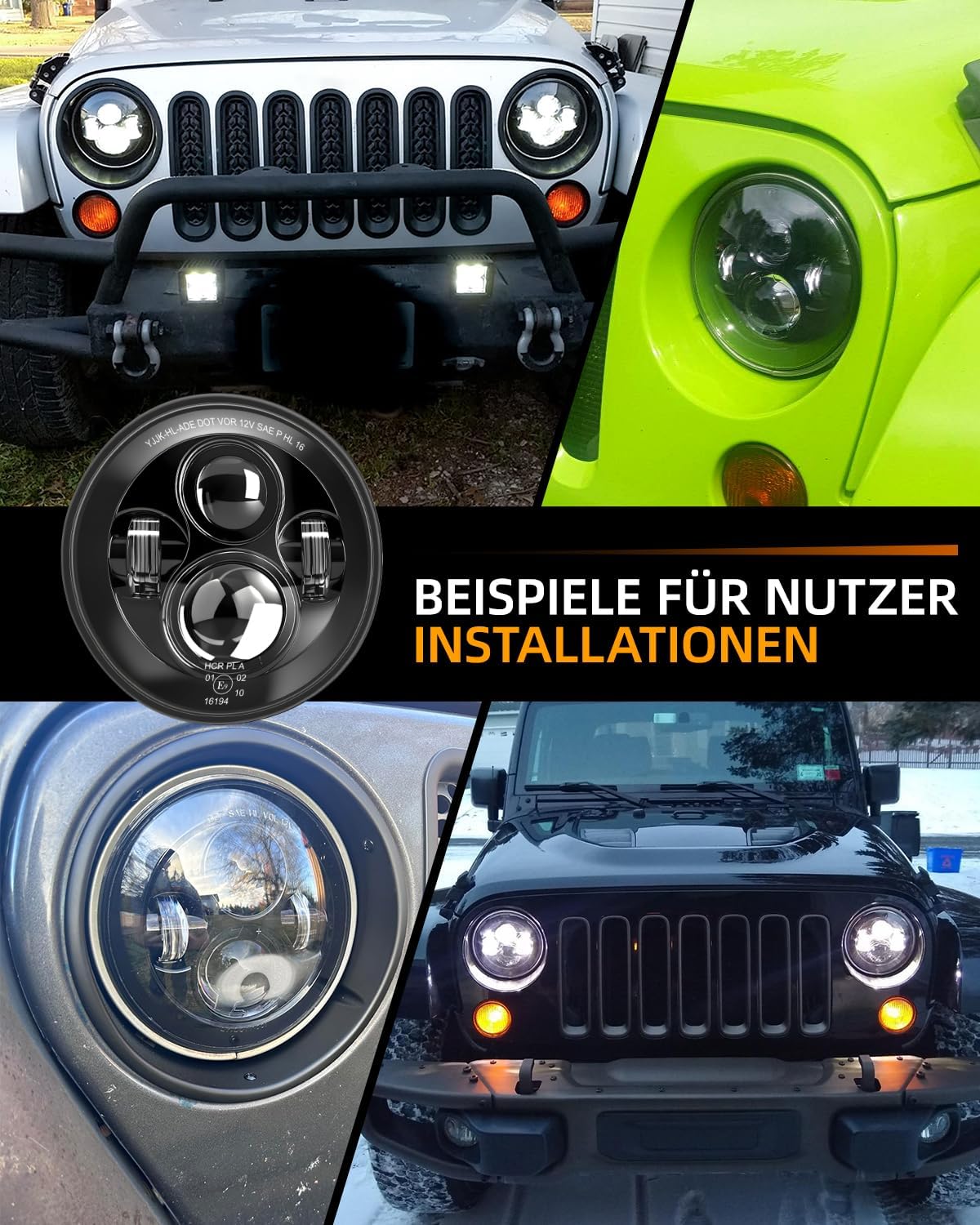 CO LIGHT 7 Inch LED Headlight Round Half Halo Angel Eyes DRL Amber Turn Signal Lights DOT and E-Mark Approved, H6024 LED Headlights with H4 H13 Adapter Compatible for Wrangler JK TJ LJ CJ, 2PCS