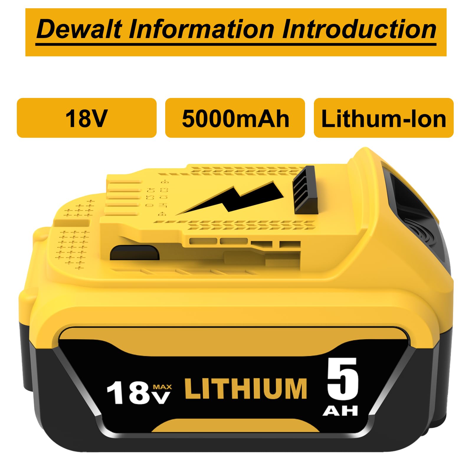 2X 5000mAh Replacement for dewalt battery 18V for dewalt battery DCB184 DCB180 DCB181 DCB182 DCB200 DCB201 DCB204 with LED Indicator