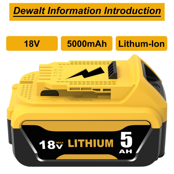 2X 5000mAh Replacement for dewalt battery 18V for dewalt battery DCB184 DCB180 DCB181 DCB182 DCB200 DCB201 DCB204 with LED Indicator