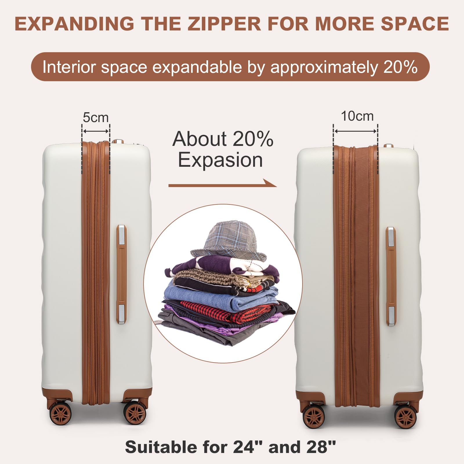 Kono Lightweight 28" Large Suitcase | Hard Shell with TSA Lock | 4 Dual Spinner Wheels | Expandable Design for Easy Travel | Perfect for Business & Vacation (Cream White,75x47.5x29.5cm)