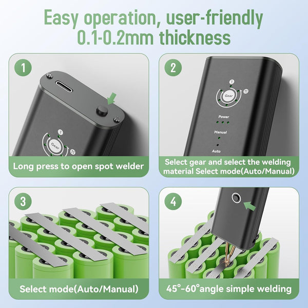 Awgem Compact Handheld Spot Welder, Auto/Manual Mode with 11 Gears for Mobile Phone & Bluetooth Battery 18650 Battery Welding, Aluminum Alloy Shell Battery Spot Welder