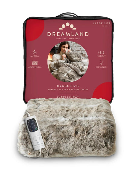 Dreamland Hygge Days Electric Blanket – Heated throw - Zebra, Luxury Faux Fur, 5-minute Fast heat up, 6 temperature settings, 1/3/9-hour auto timer, Electric throw, Machine Washable, 160x120cm