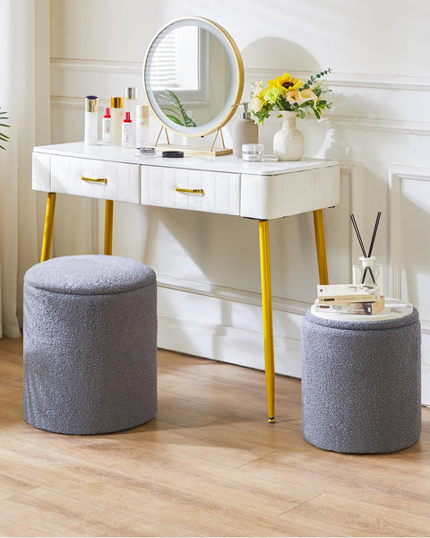 IBUYKE Teddy Velvet Vanity Stool for Makeup, Set of 2 Round Ottoman with Storage, Modern Padded Seat Coffee Table, Multipurpose Footrest Stool for