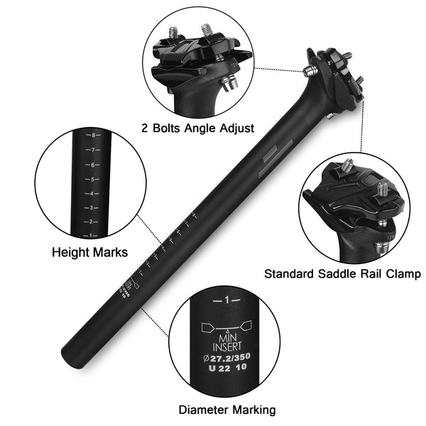 FIFTY-FIFTY Mountain Bike Seat Post, 27.2/30.9/31.6mm Aluminum Alloy Bicycle Seat Post, 350mm Length for MTB, Road Bike, E-MTB (31.6mm)