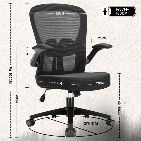 Durrafy Office Chair Ergonomic, Desk With 90 Flip-up Armrests and Lumbar Support, Mid Back Office Desk Chair, Height-Adjustable, Mesh Swivel Chair