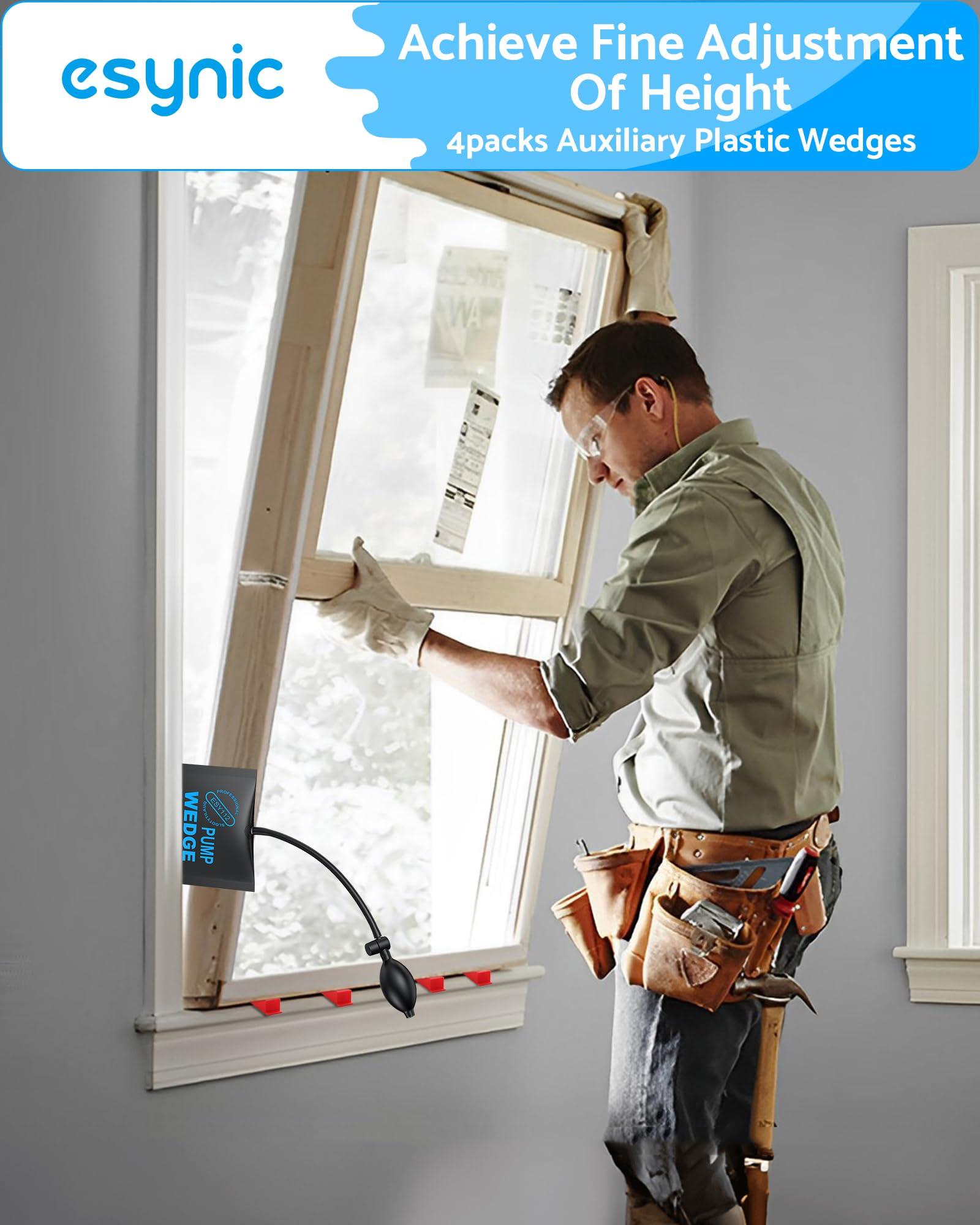 eSynic 3Pack Air Wedge Pump up Bag Inflatable Wedge Winbags Smooth TPU Air Bags for Lifting Door Air Wedge Door Lifter Pump Load-Bearing 297 Pounds/134KG with 4 Plastic Wedges-Blue