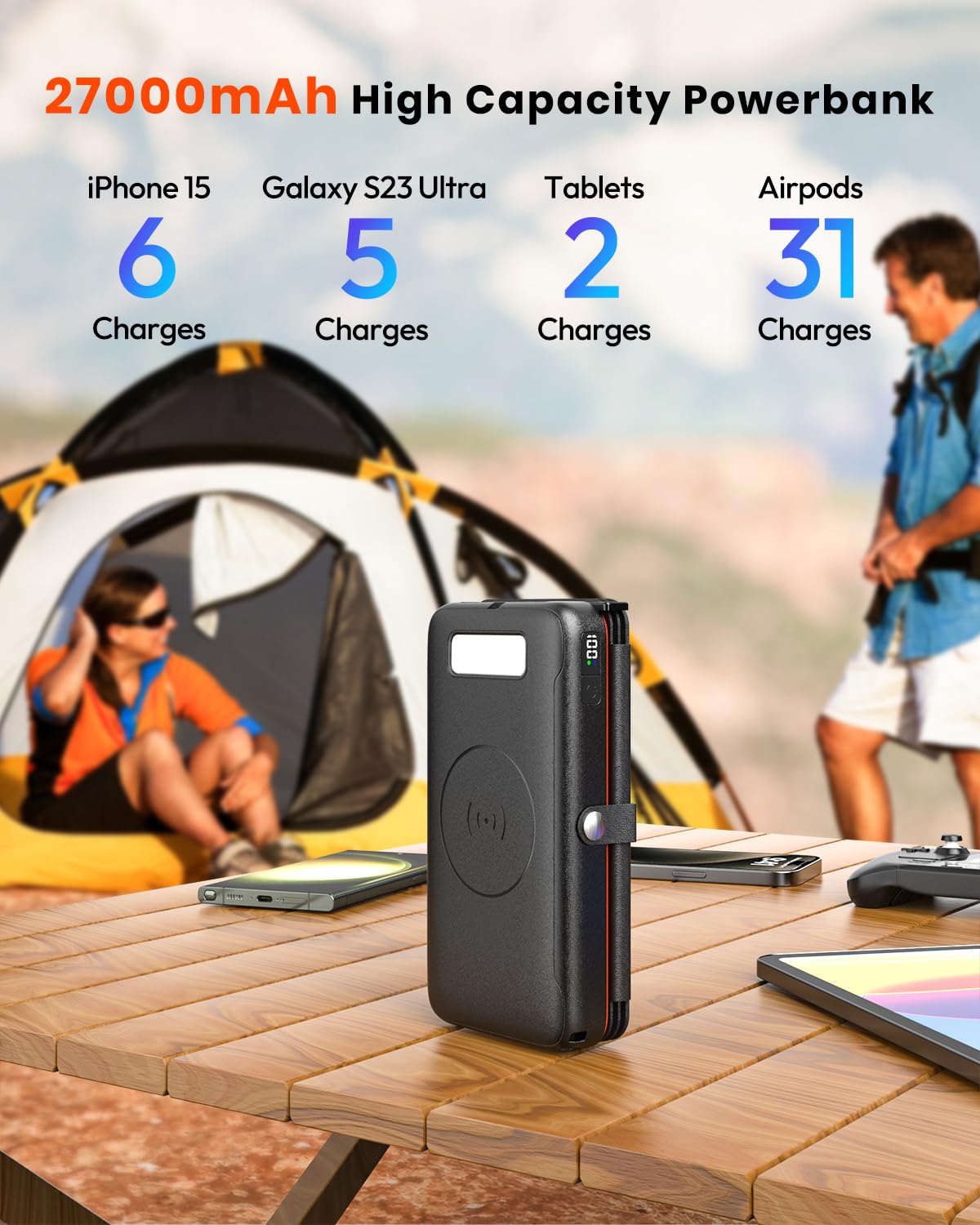 Paloceru Solar Power Bank 26800mAh - Portable Solar Charger with 4 Foldable Panels – PD QC 3.0 Fast Charging Battery Bank with USB C Output/Input - Outdoor Battery Pack with Flashlight for Camping