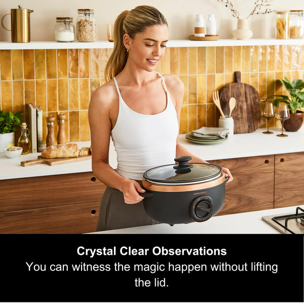 Morphy Richards 460016 Sear and Stew Slow Cooker, Glass, 163 W, 3.5 liters, Black & Rose Gold