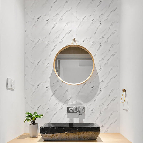 Fantasnight Marble Stick on Tiles 30 x 30cm 50Pcs White Tile Stickers Self Adhesive Wall Tiles PET Peel and Stick Wall Glossy Stickers for Kitchen