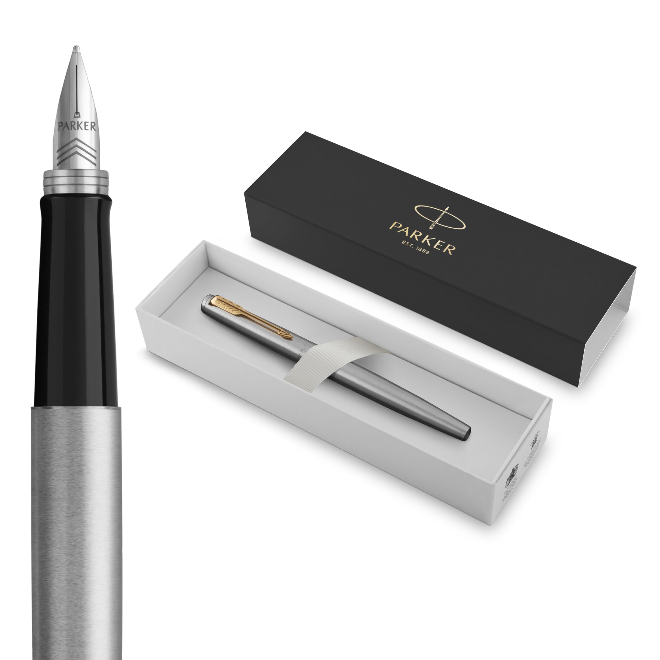 Parker Jotter Ballpoint Pen | Stainless Steel with Chrome Trim | Medium Point | Handwriting Pens & Stationery Supplies | Blue Ink | Gift Box