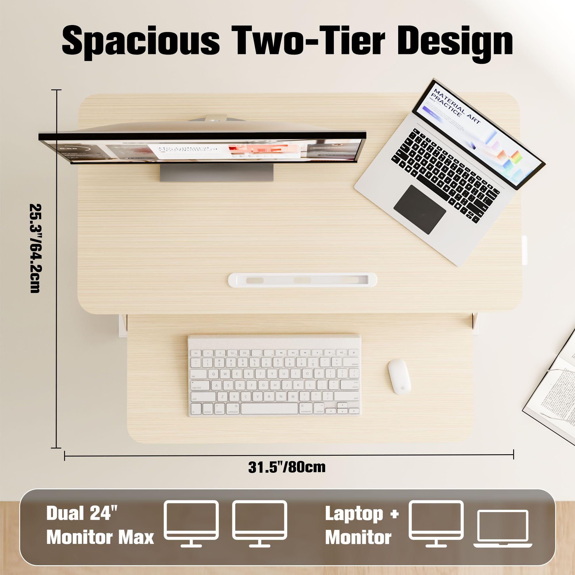 ERGOMAKER Height Adjustable Standing Desk Converter - 101cm (40 Inch) Wide Platform Tabletop Workstation - Quick Sit to Stand Desk Riser for Dual Monitors White