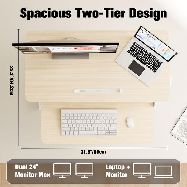 ERGOMAKER Height Adjustable Standing Desk Converter - 101cm (40 Inch) Wide Platform Tabletop Workstation - Quick Sit to Stand Desk Riser for Dual Monitors White