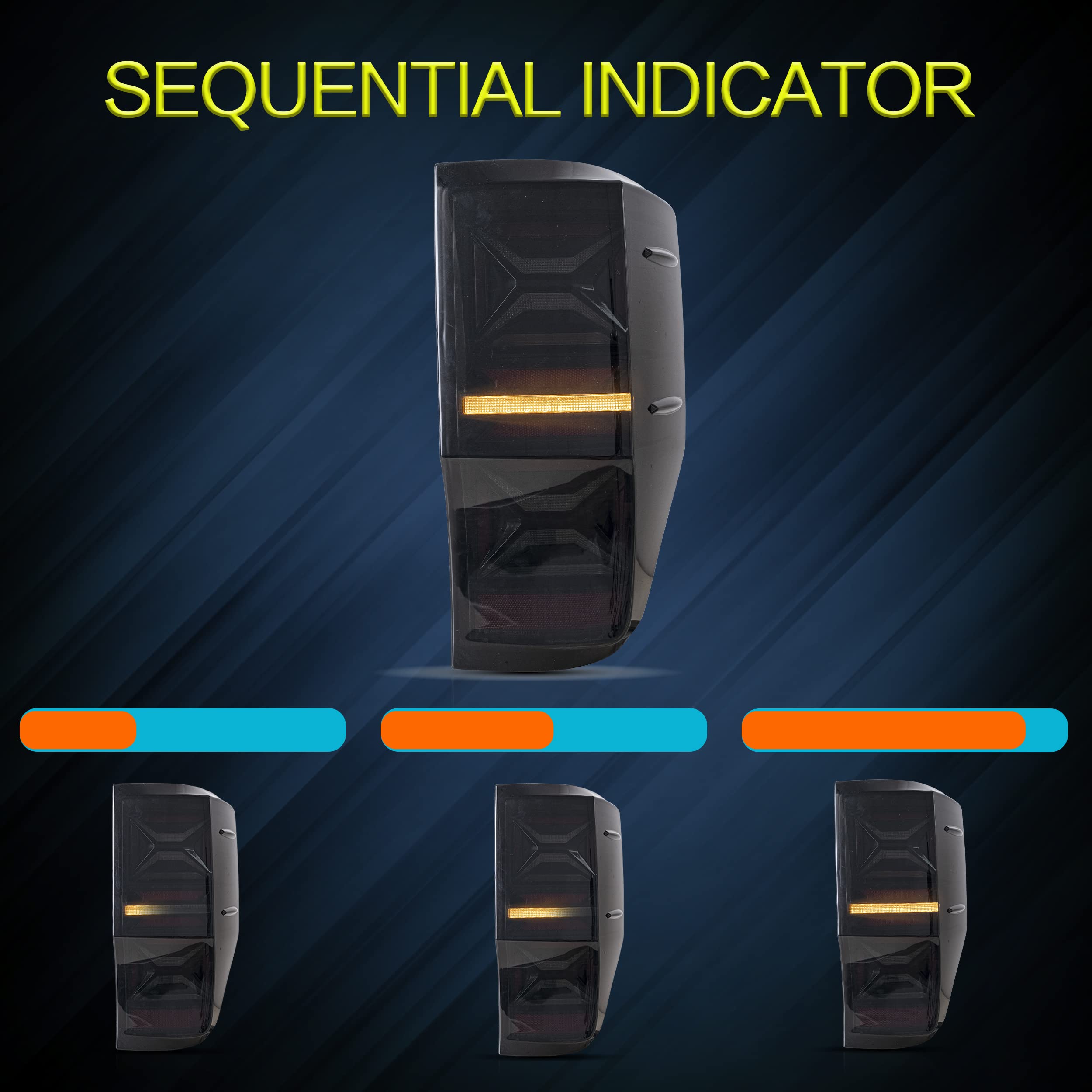 VLAND LED Tail Lights Compatible with Ford Ranger T6 2012-2018, Rear Light with Sequential Turn Signal, w/Dynamic Animation DRL, Smoked