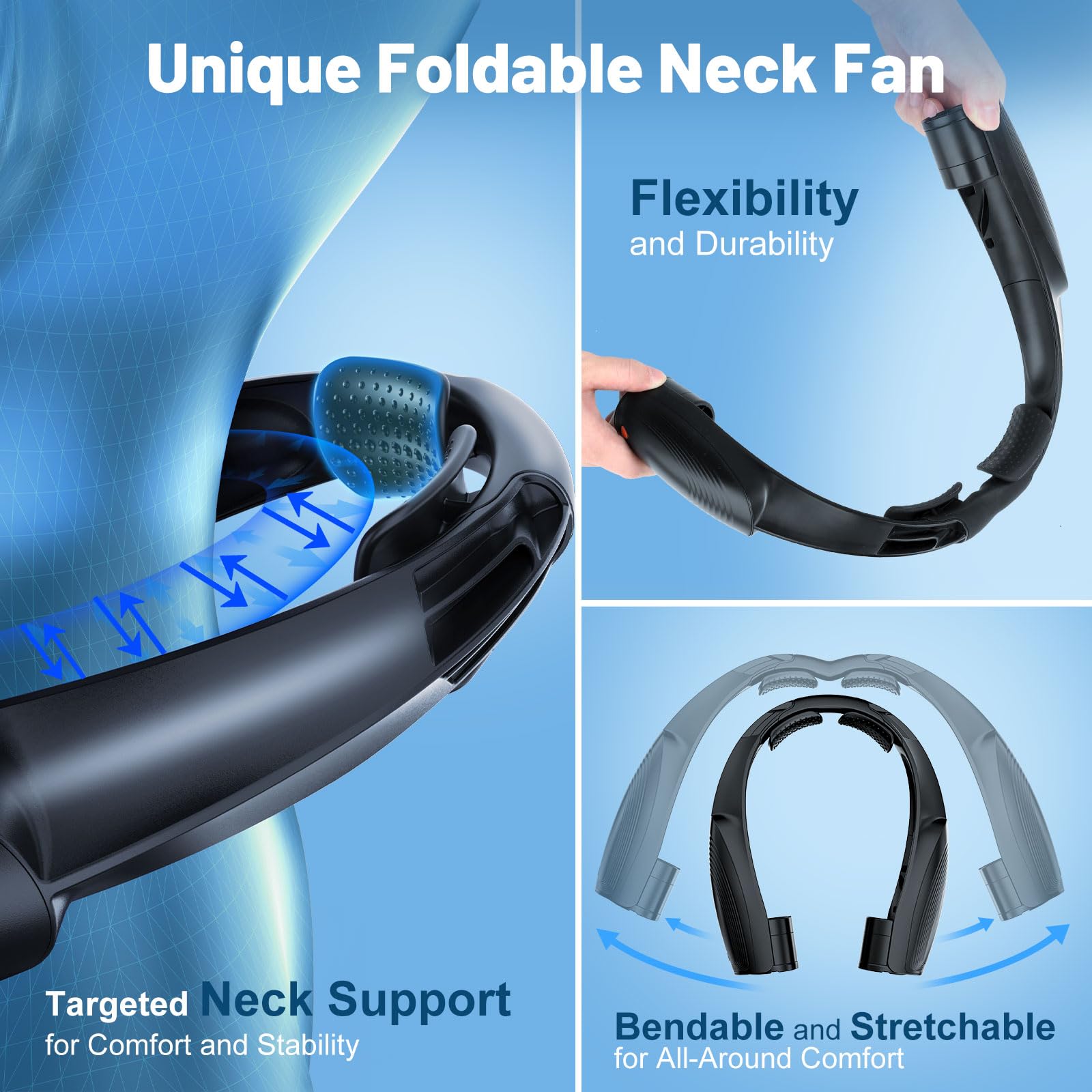 8000mAh Portable Neck Fan, Neck Air Conditioner with 6 Powerful Speeds, Hands-Free 360° Cooling Neck Fan, Rechargeable USB Fan Bladeless Wearable Foldable Mini Fan for Men Women Home Office Outdoor