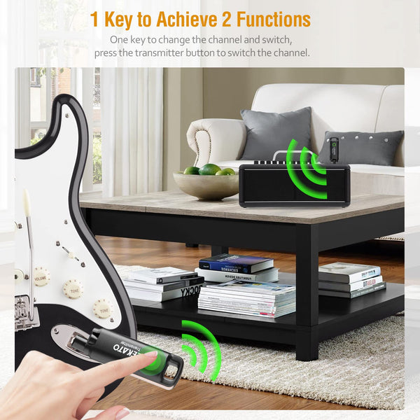 Wireless Guitar System,LEKATO Wireless Guitar Transmitter Receiver with 70 Channels,<3ms Low Latency Rechargeable Digital Audio Guitar Cable Cordless Bass Jack Lead for Electric Guitars,Bass,KeyBoard