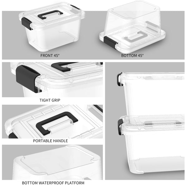 Cetomo Storage Boxes, Storage Box with Lids and Handle for Home Dorm Office Organization, Stackable Nesting Tote Container, Plastic, Clear, 6L-20 Pack