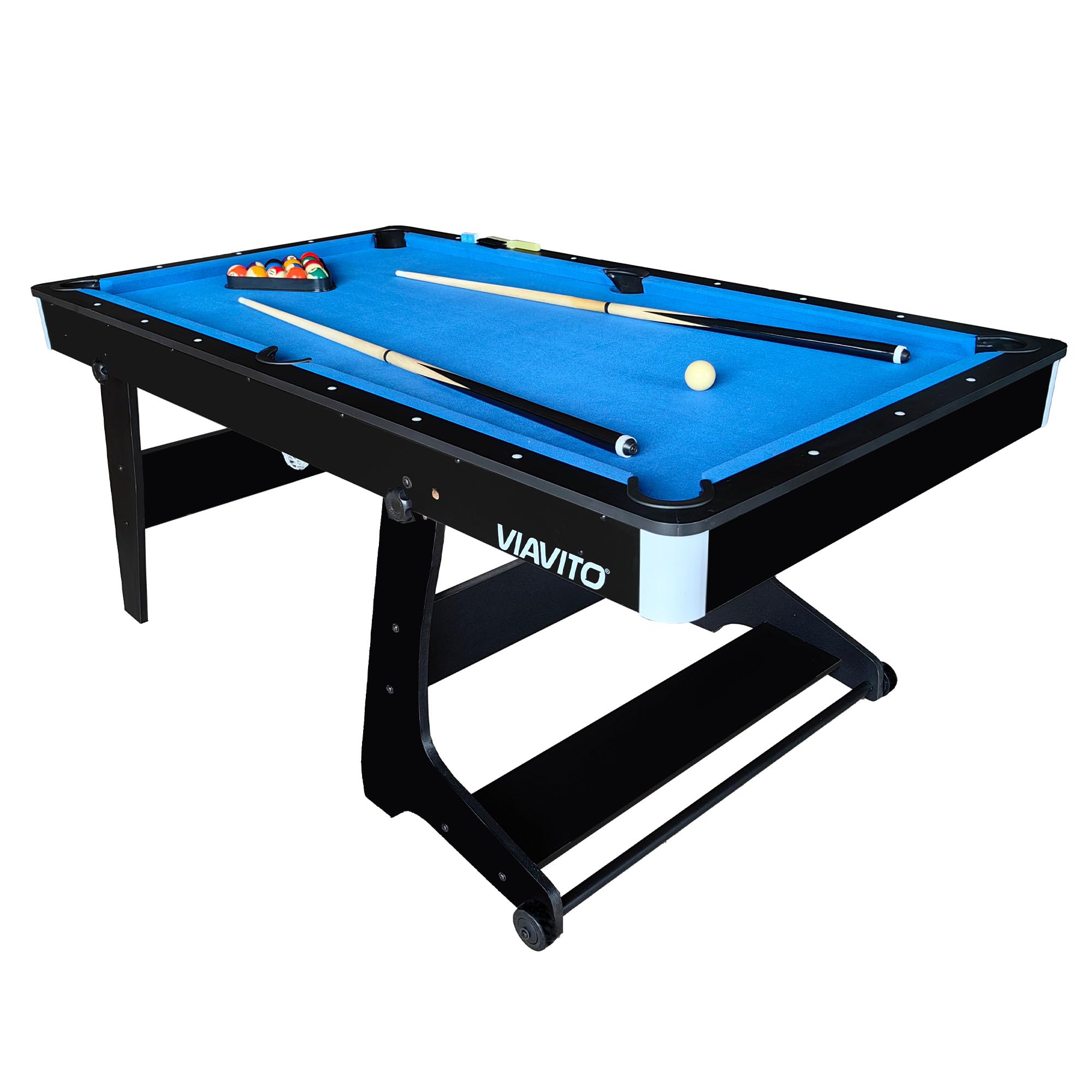 VIAVITO PT100X Folding Pool Billiards Table with Accessories, Space Saving Steady Portable Family Leisure Game Table Set for Kids & Adults w/Cues, Balls, Chalk, Triangle & Brush