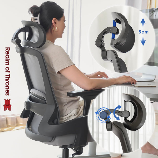 Realm of Thrones CAPTAIN Ergonomic Office Chair for Home, Heavy Duty Steel Base, Versatile Flip-up Armrests, Adjustable Lumbar Support, Mesh Back Comfort Cushion Seat for Computer Desk/Gaming (Black)