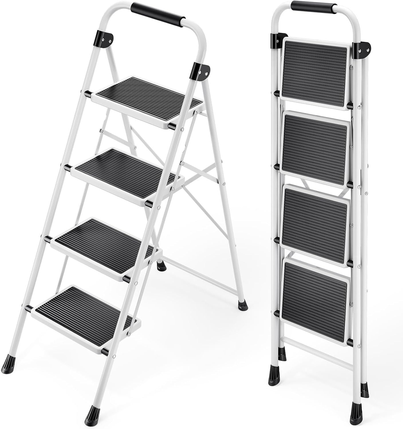 KINGRACK Folding 3-Step Ladder with Non-Slip Pedals, Sturdy Steel, Lightweight & Portable, Red