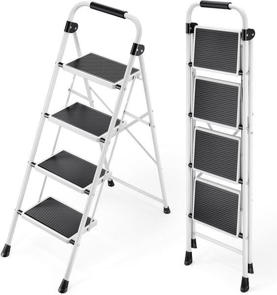 KINGRACK Folding 3-Step Ladder with Non-Slip Pedals, Sturdy Steel, Lightweight & Portable, Red