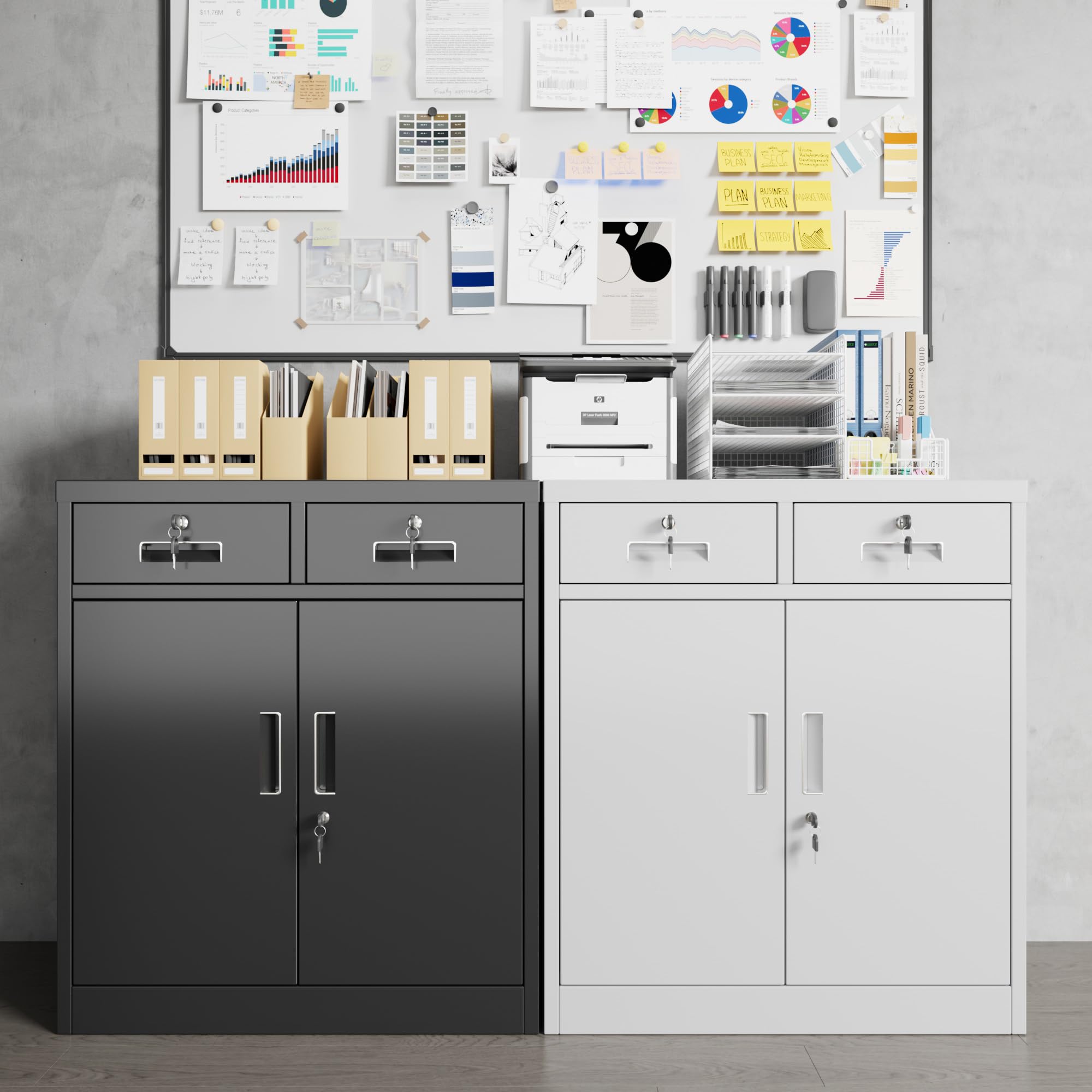 Metal Storage Cabinet with 2 Door and 3 Adjustable Shelves,140X80x40CM Steel Cabinet for Warehouse,Garage,Home,Office,Easy Assemble Required(Black/White)