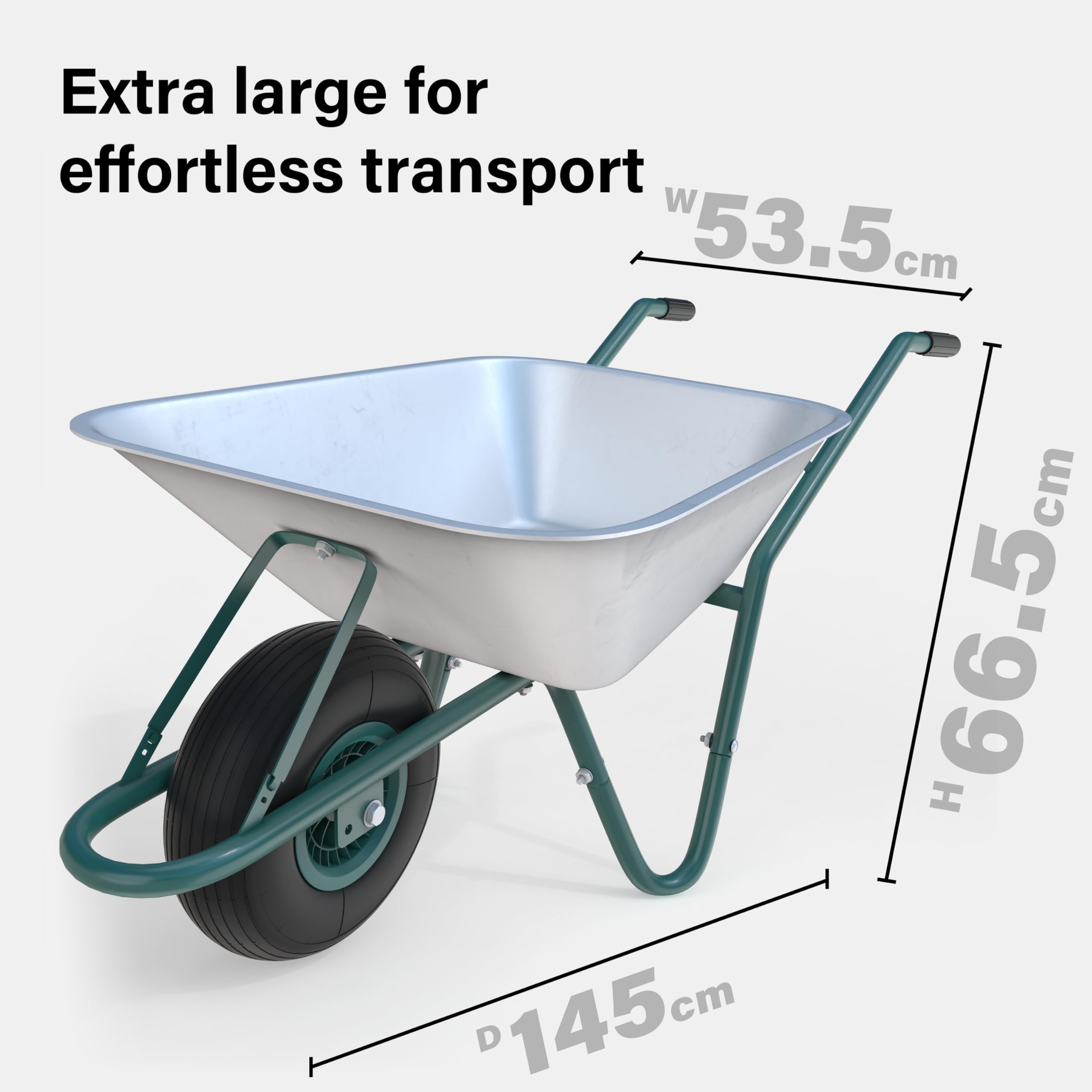 65L Wheelbarrow Home Garden, Heavy Duty Cart Galvanised Wheel Barrow with Pneumatic Tyre 100KG Load-Bear, Strong Large Transport Trolley Handcart, Suitable for Garden Work