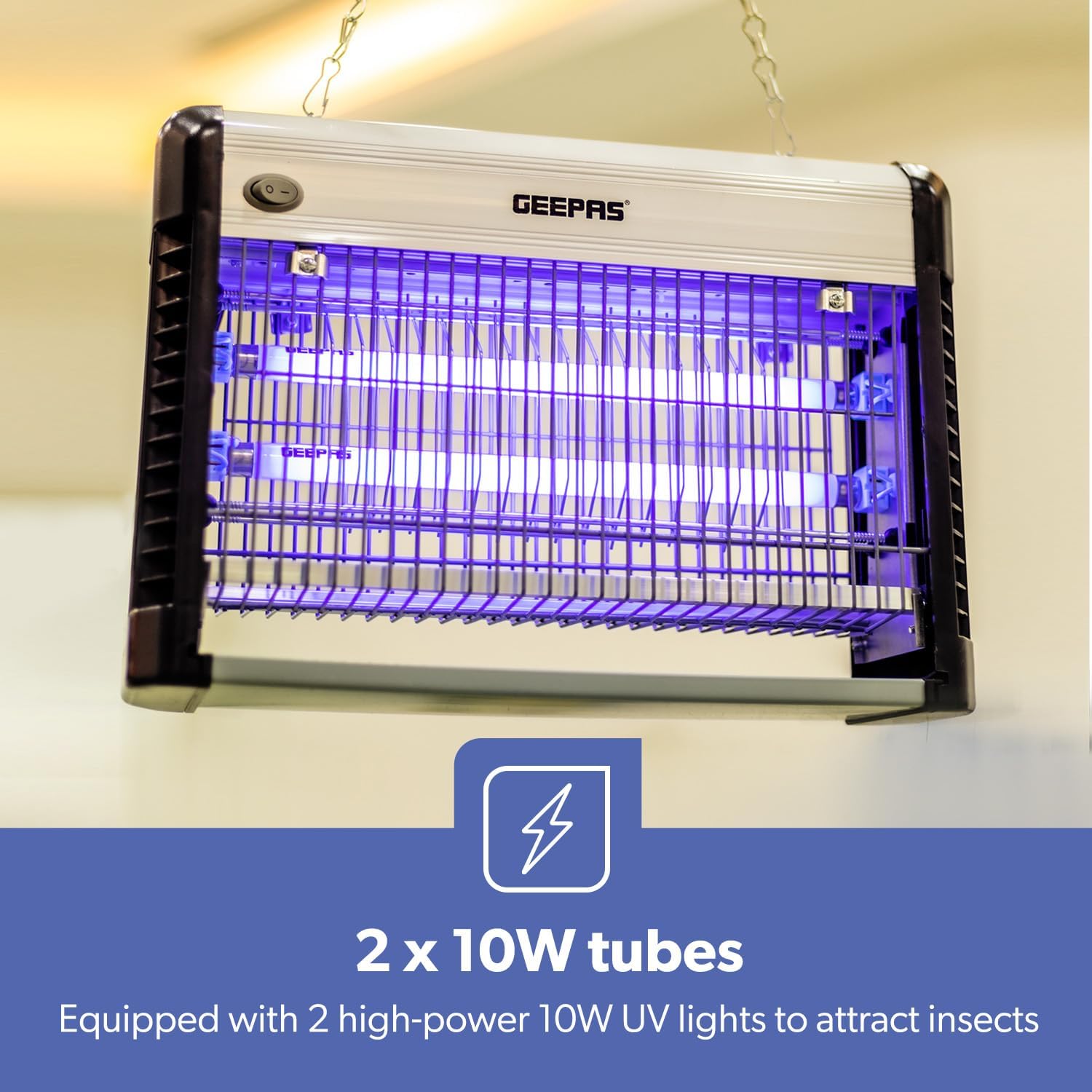 Geepas Electric Fly Killer & Bug Zapper | Powerful UV Light Indoor Insect Trap for Flies, Mosquitoes, Wasps | 50M² Coverage | Odourless & Low Noise | Plug-in Eco-Friendly Pest Control 20W