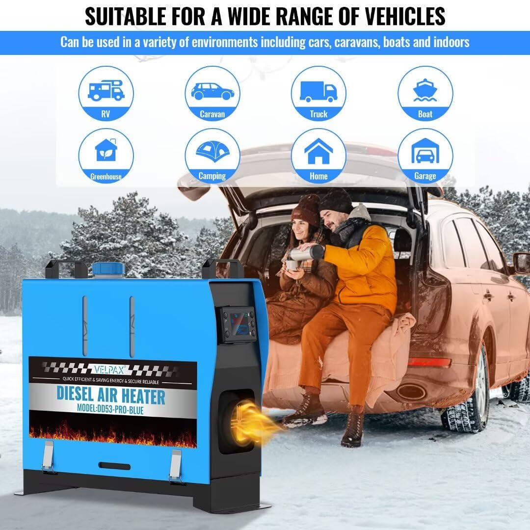 VELPAX 12V 8KW Diesel Air Heater, All in One Truck Heater, Portable Diesel Heater with Remote Control LCD Monitor and Silencer for Car Trucks Bus RV and Trailer