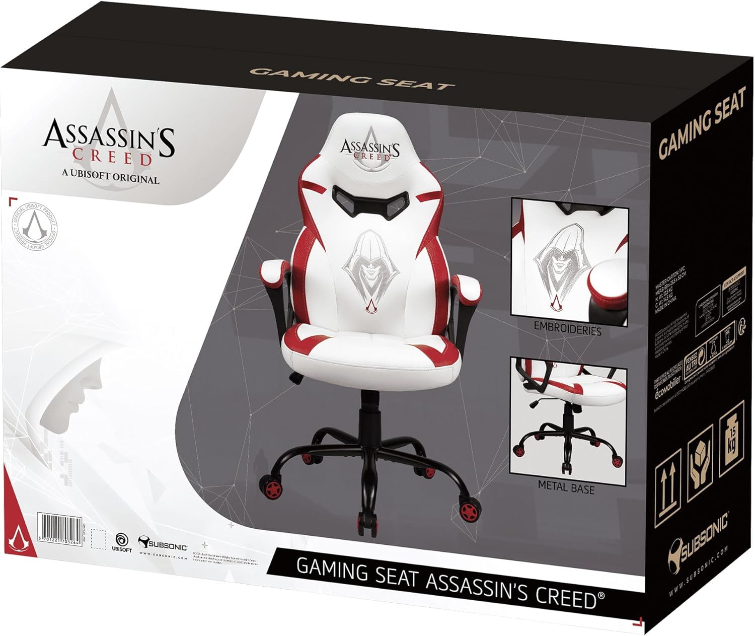 Subsonic Assassin's Creed - Junior gamer chair - Gaming office chair white - Official License