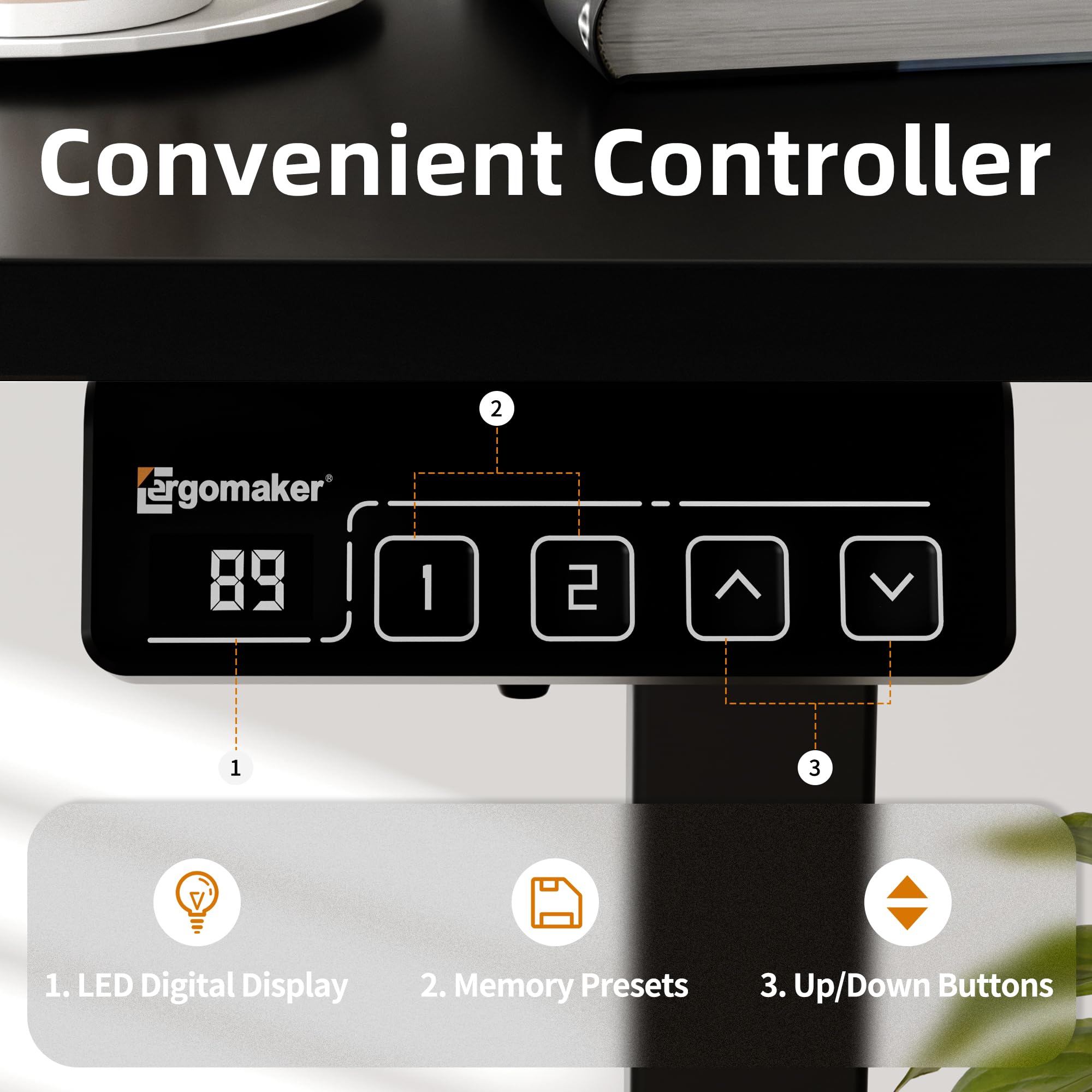 ERGOMAKER Electric Height Adjustable Standing Desk 80x60cm (31.5"x23.6"), Sit Stand Desk with Splicing Top for Home Office (Black Frame + Black Desktop)