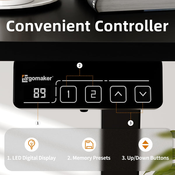 ERGOMAKER Electric Height Adjustable Standing Desk 80x60cm (31.5"x23.6"), Sit Stand Desk with Splicing Top for Home Office (Black Frame + Black Desktop)